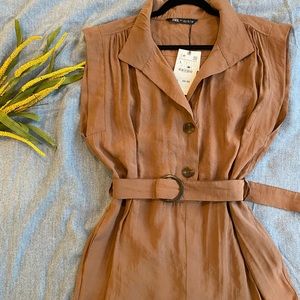 ZARA Brown Jumpsuit with Belt Size L